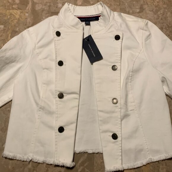 Tommy Hilfiger White Jean Jacket Cropped Design - Picture 2 of 10